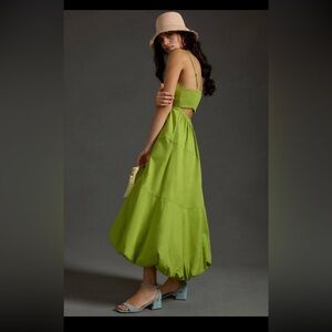 Anthropologie Green A-Line balloon Dress Medium